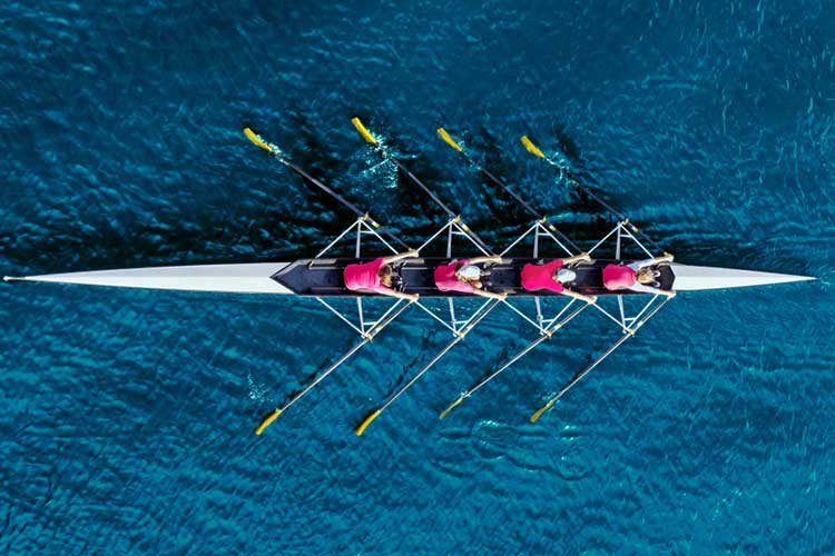 Vertical view of people rowing