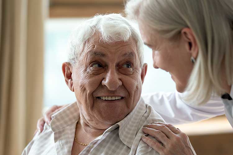 happy client talking to carer