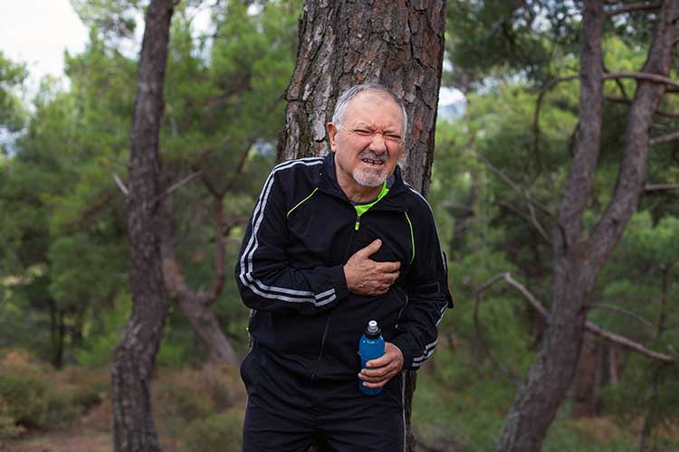 older man short of breath while exercising