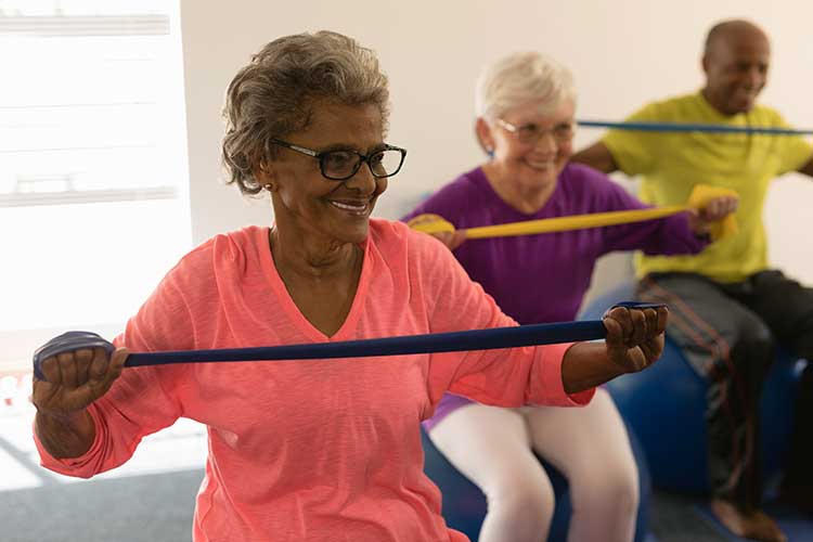 happy older adults exercising